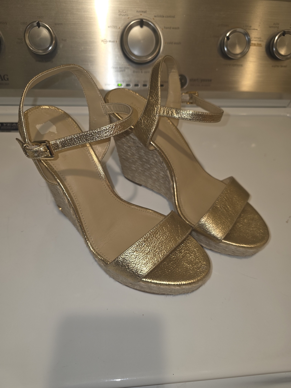 Michael Kors Gold Metallic Espadrille Wedge Sandals